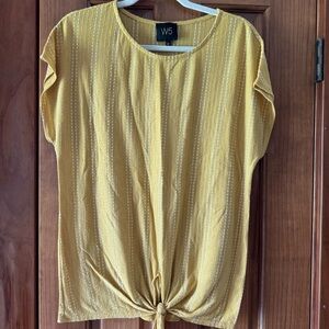W5 Shirt Womens Large Mustard Yellow White Striped Twist Front Top Anthropologie